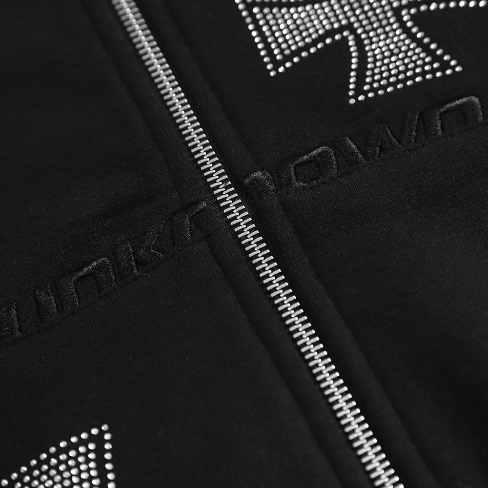 Cross Rhinestone Zip Up Hoodie