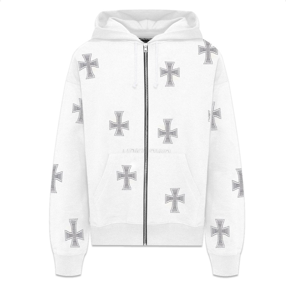 Cross Rhinestone Zip Up Hoodie