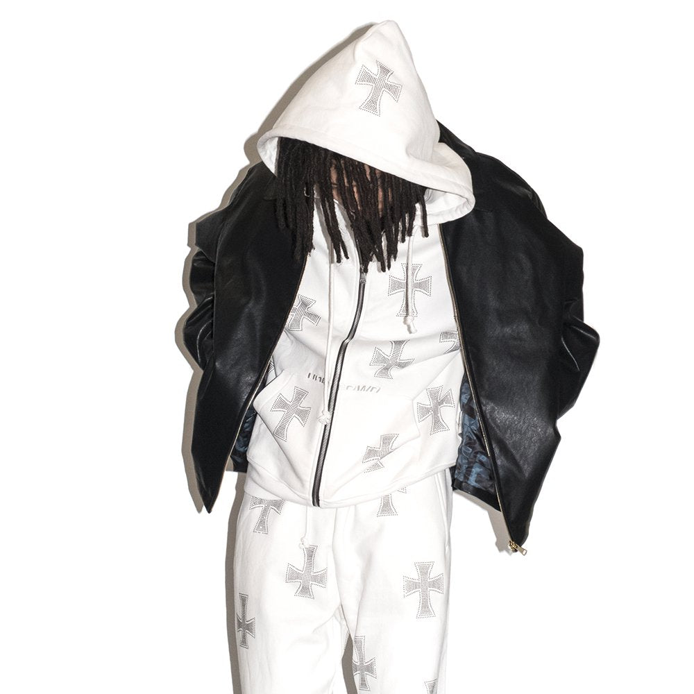 Cross Rhinestone Zip Up Hoodie