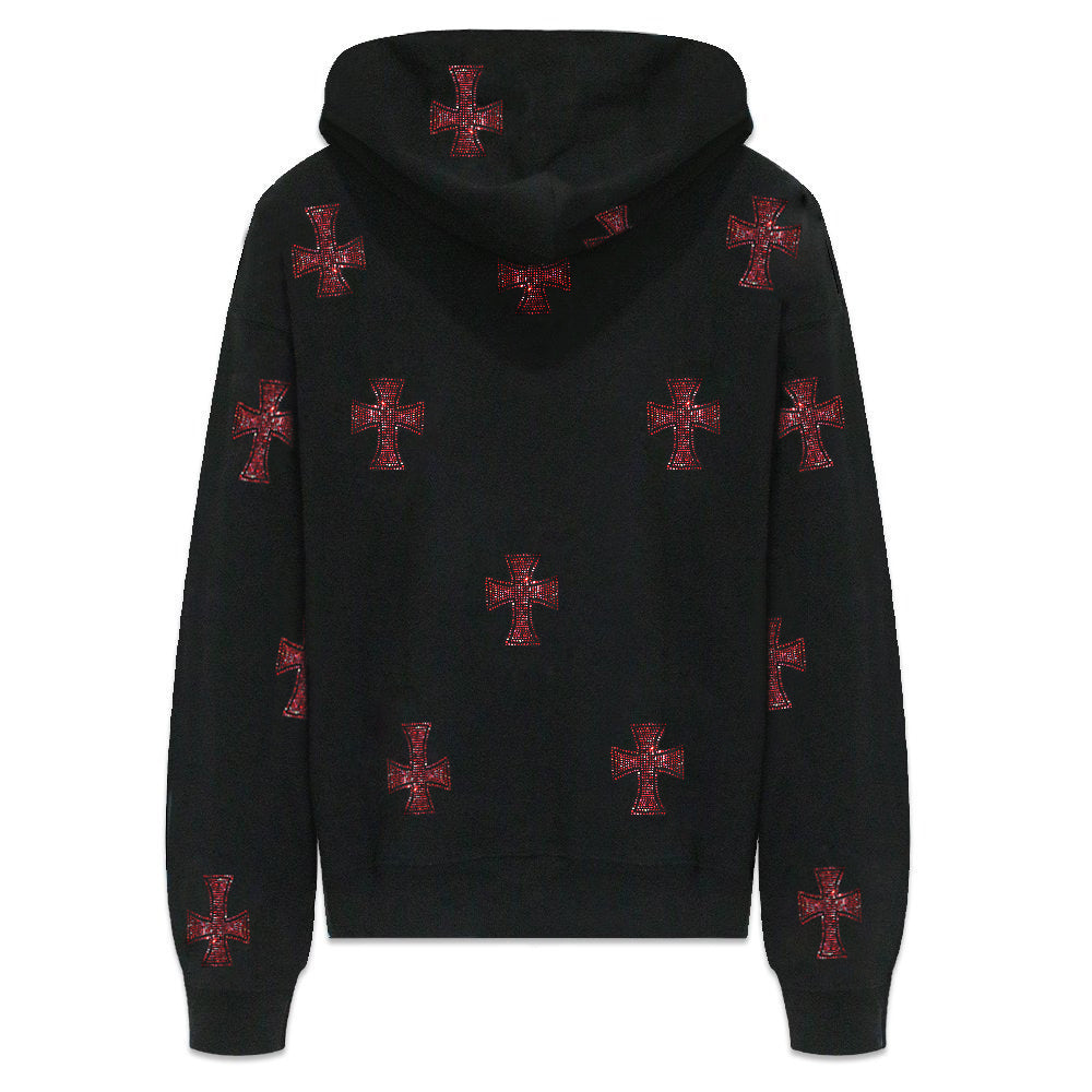 Cross Rhinestone Zip Up Hoodie