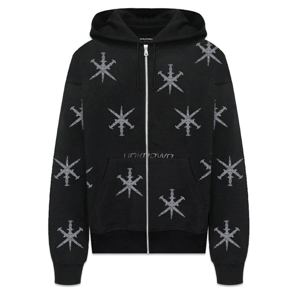 Dagger Rhinestone Zip Hoodie