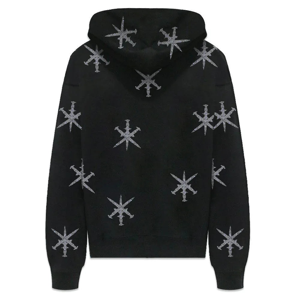UNKNOWN LONDON Product Page - Dagger Rhinestone Zip Hoodie - Black