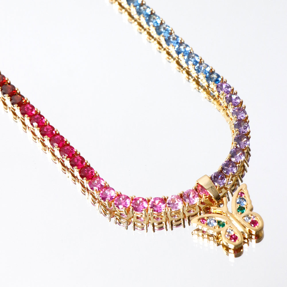 Rainbow Zirconia Angel Necklace