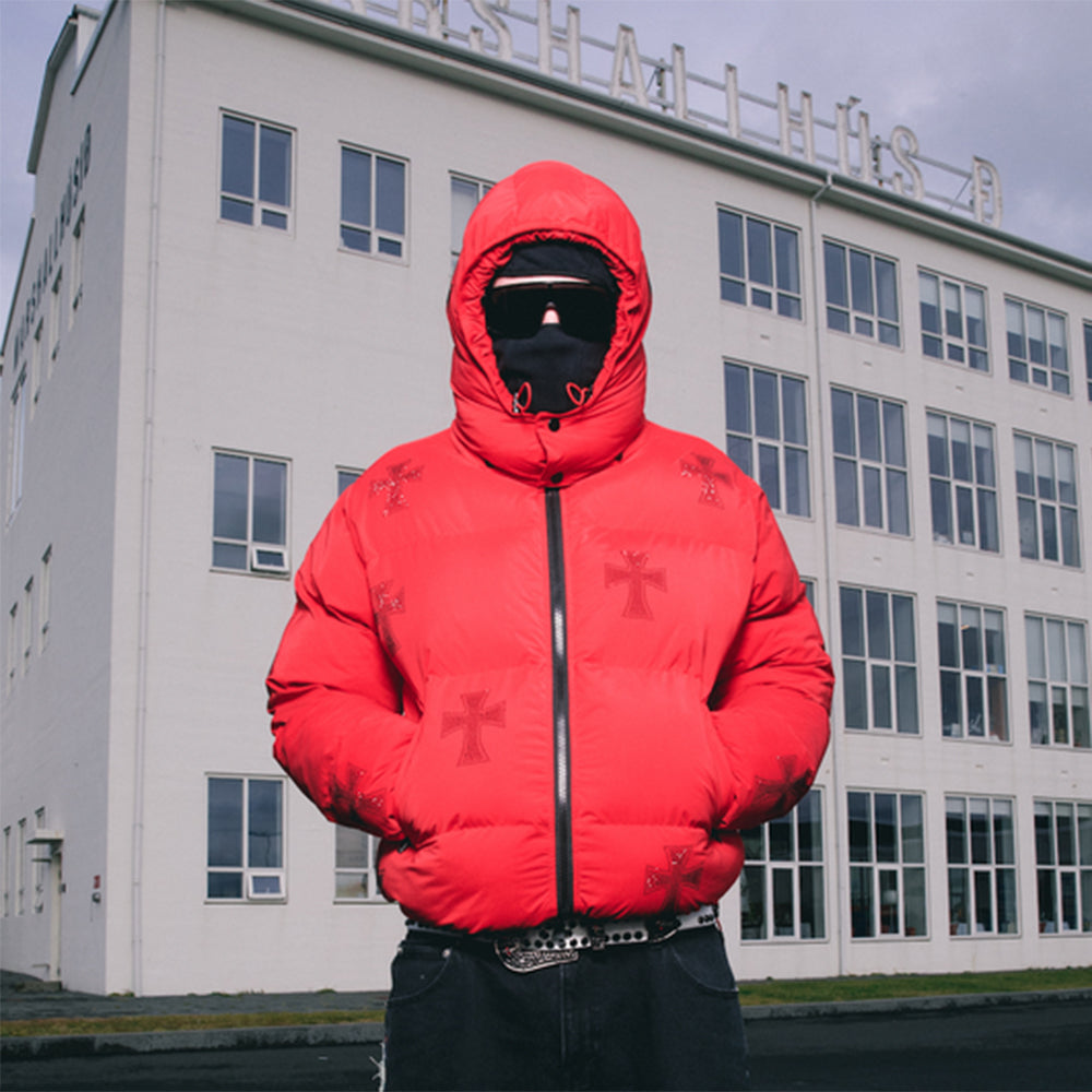 Cross Rhinestone Puffer Jacket