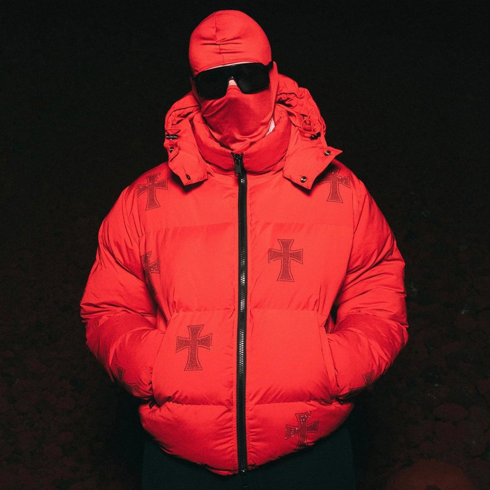 Cross Rhinestone Puffer Jacket