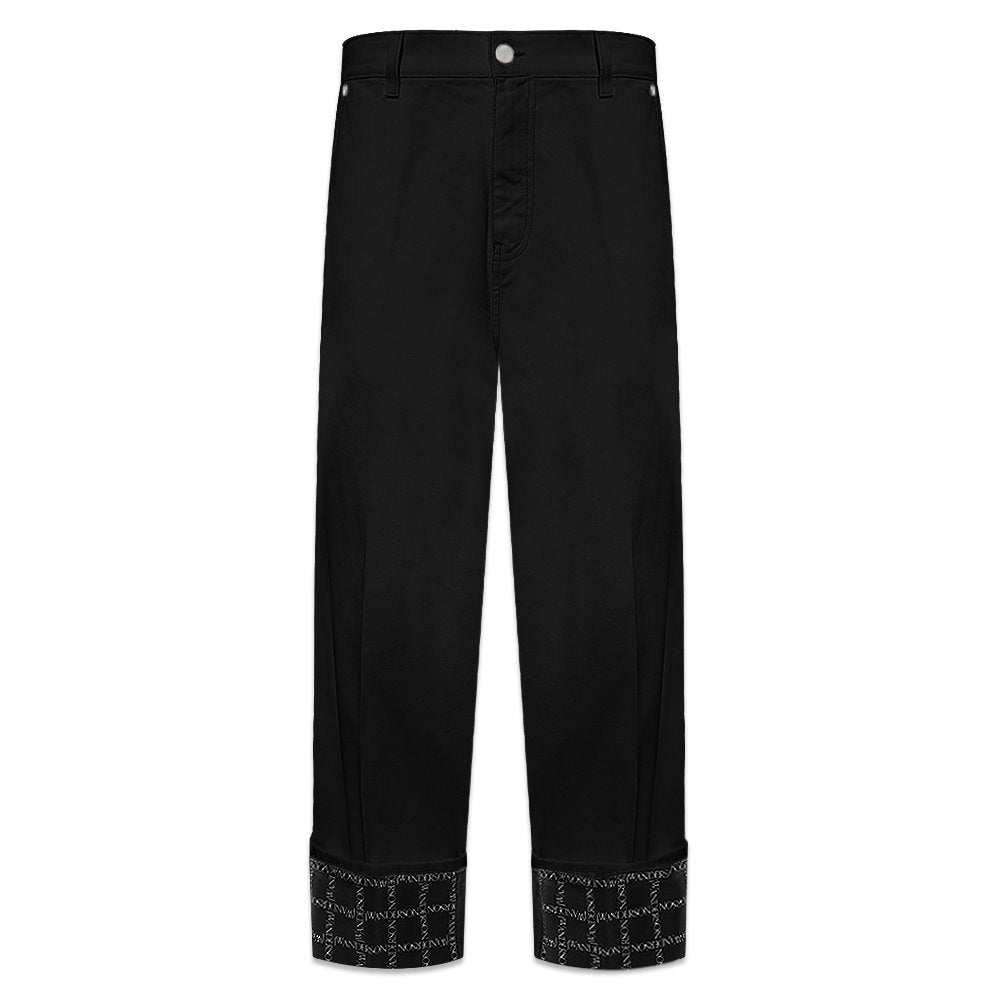 Logo Grid Cuff Wide Leg Jeans