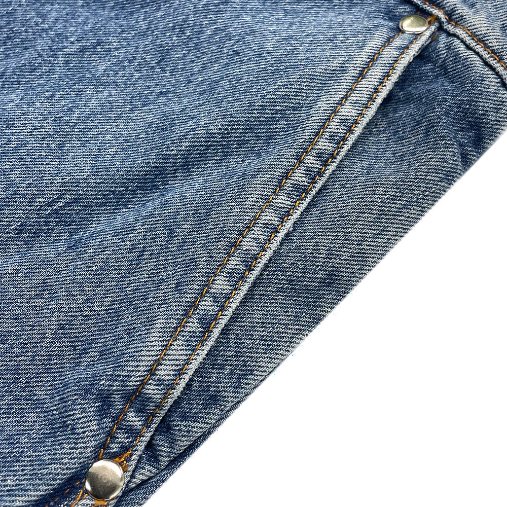 Logo Grid Cuff Wide Leg Jeans