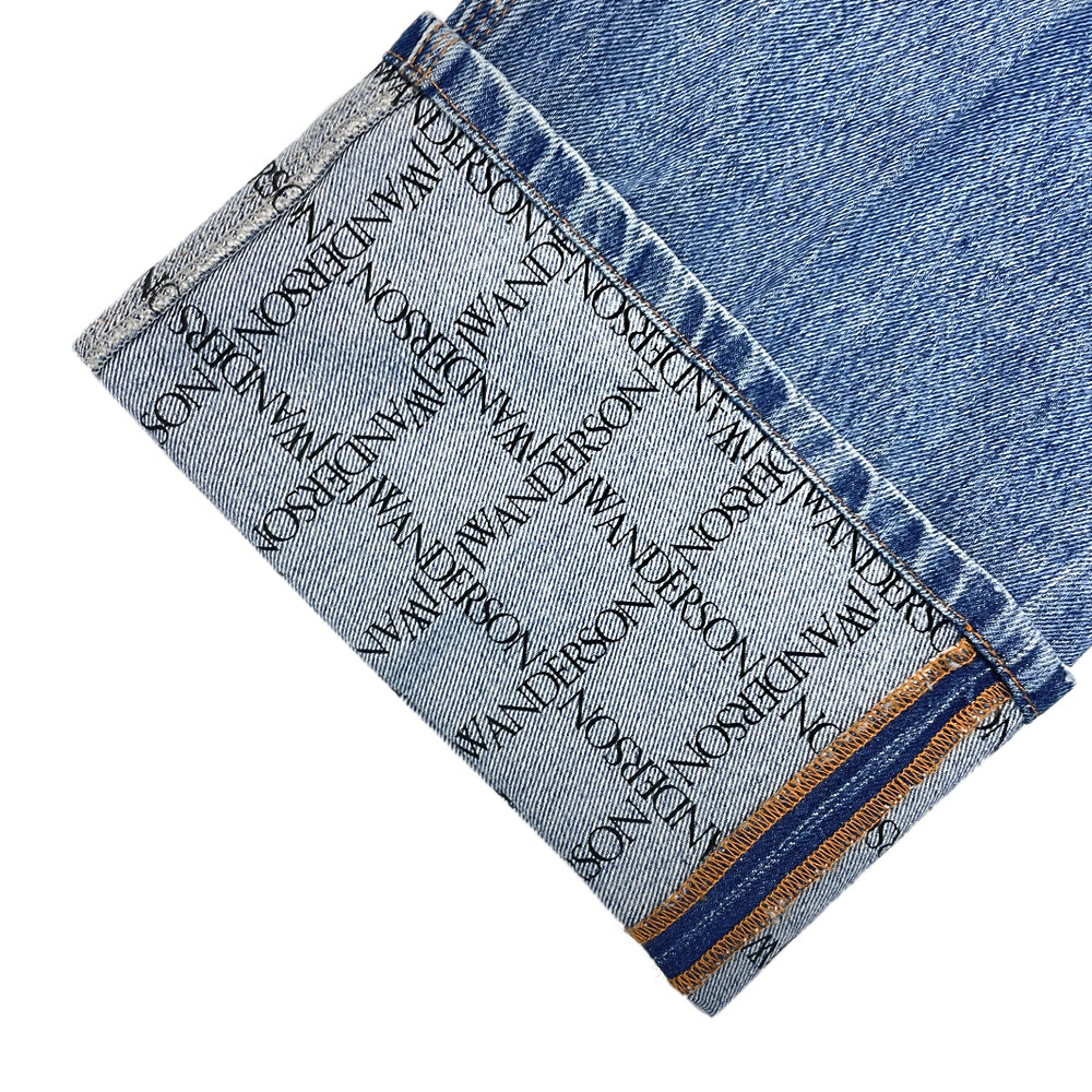 Logo Grid Cuff Wide Leg Jeans