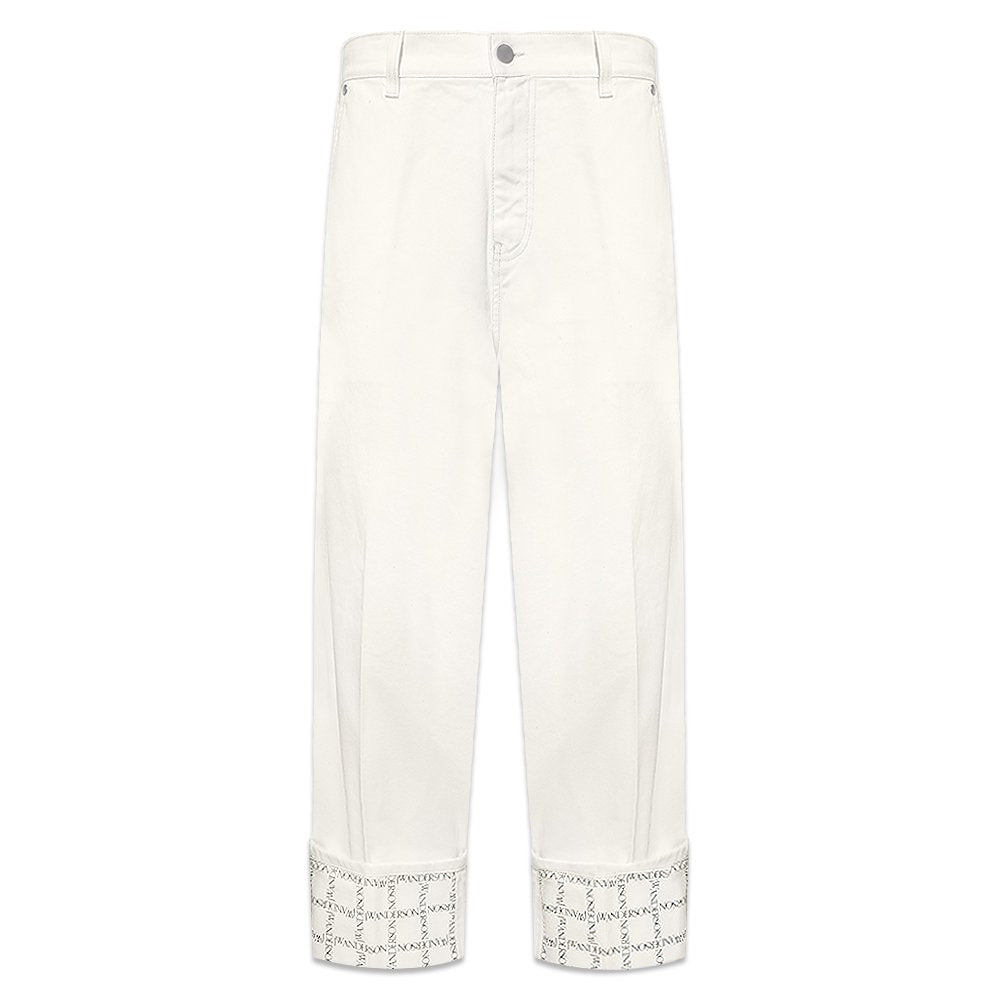 Logo Grid Cuff Wide Leg Jeans