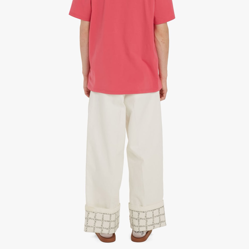 Logo Grid Cuff Wide Leg Jeans