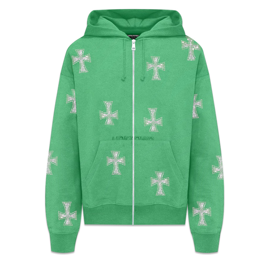 Cross Rhinestone Zip Up Hoodie