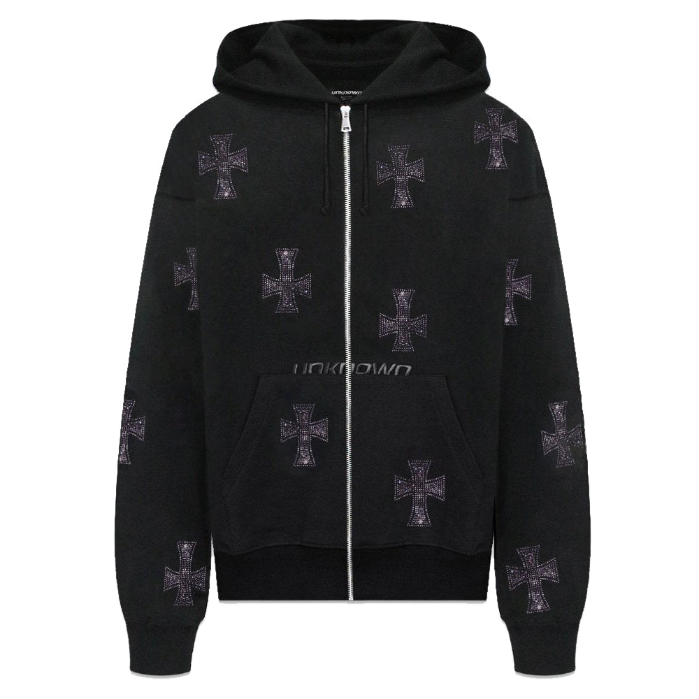 Cross Rhinestone Zip Up Hoodie