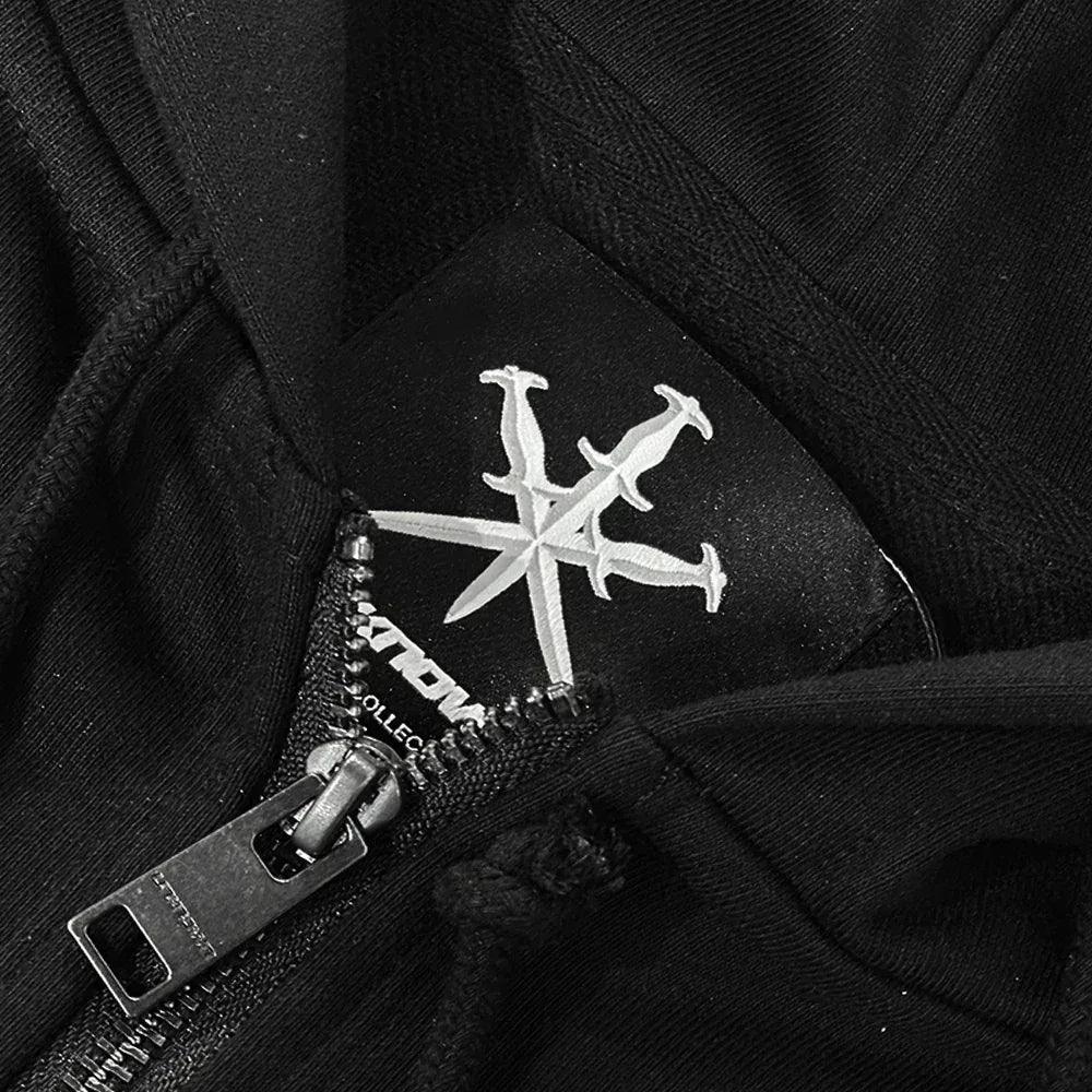 UNKNOWN LONDON Product Page - Cross Rhinestone Zip Up Hoodie