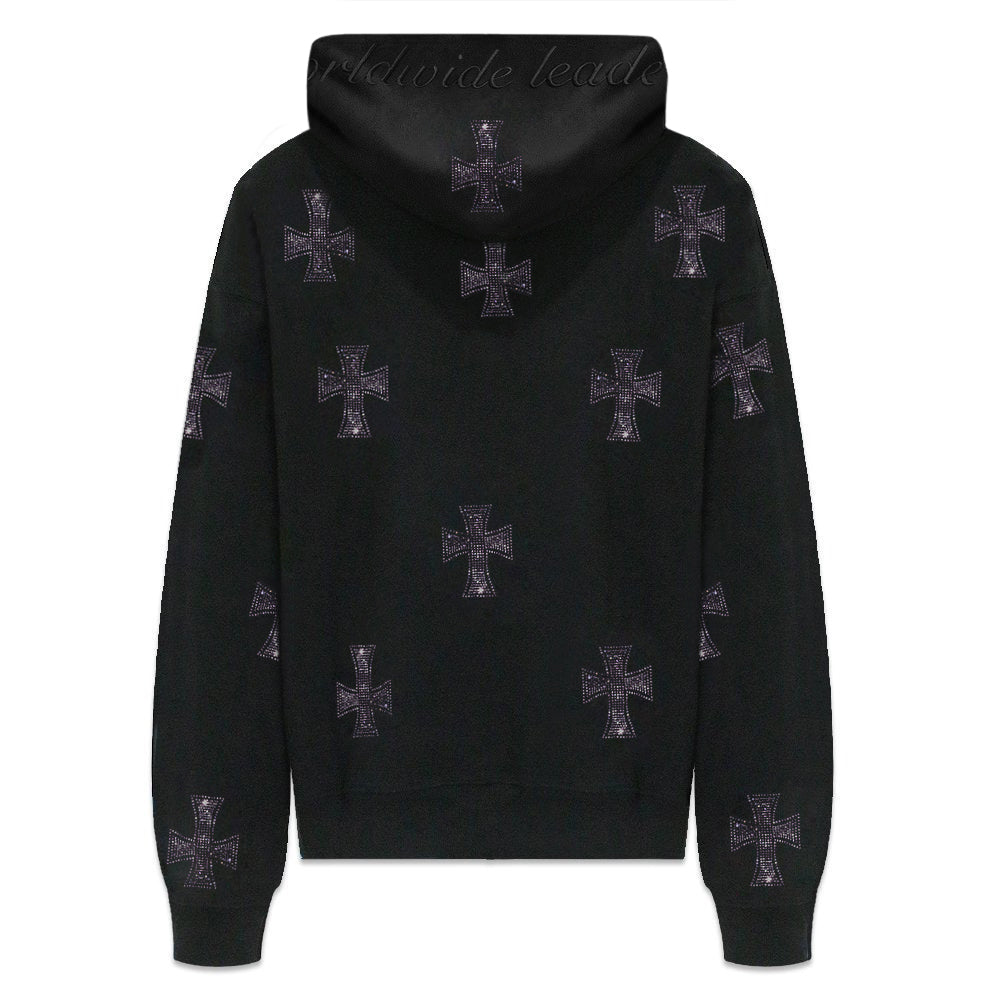 Cross Rhinestone Zip Up Hoodie