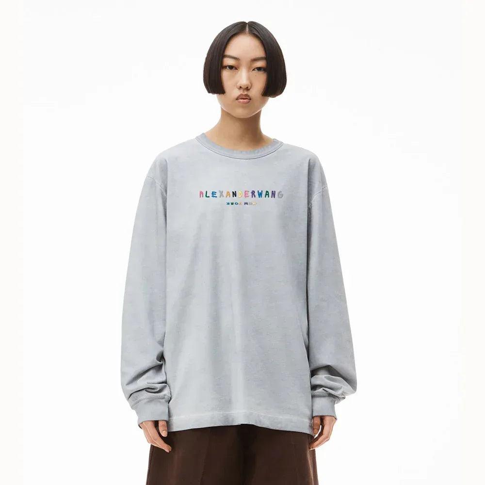 ALEXANDER WANG Product Page - Multicolor Puff Logo LS Tee - Silver