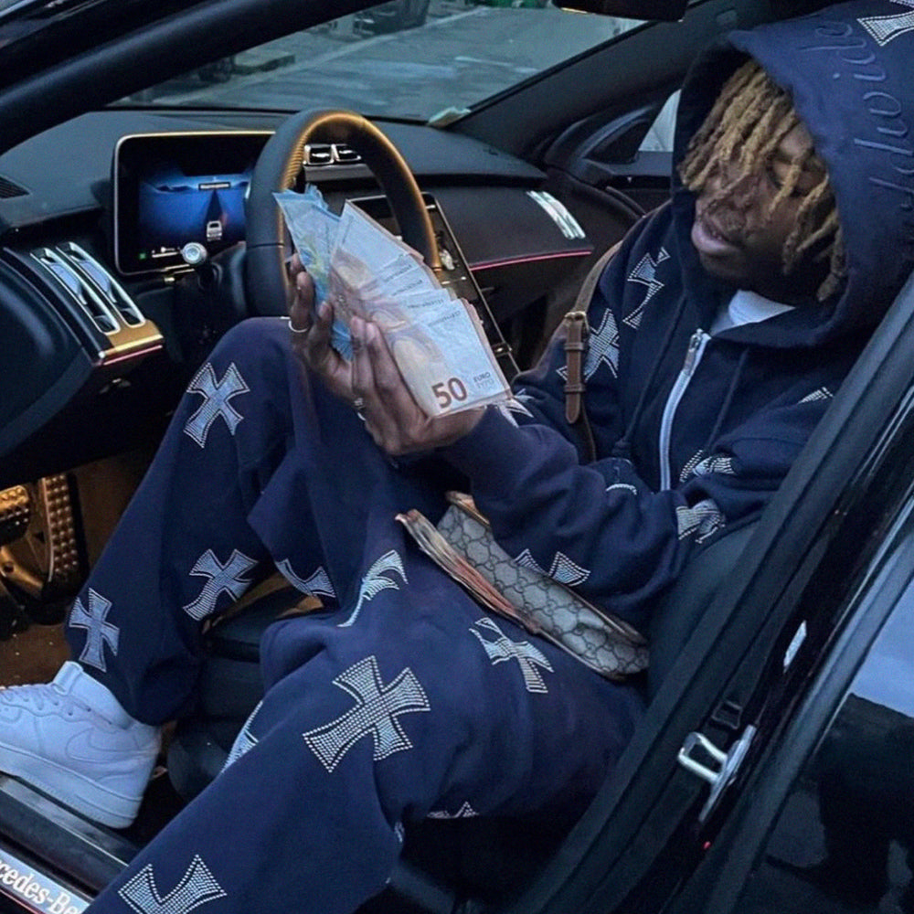 Cross Rhinestone Zip Up Hoodie