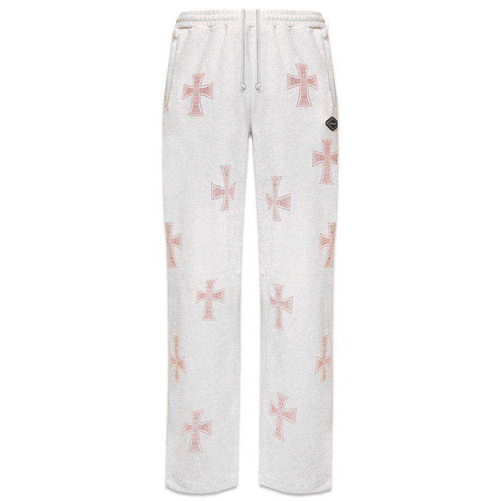 Cross Rhinestone Velour Track Pants