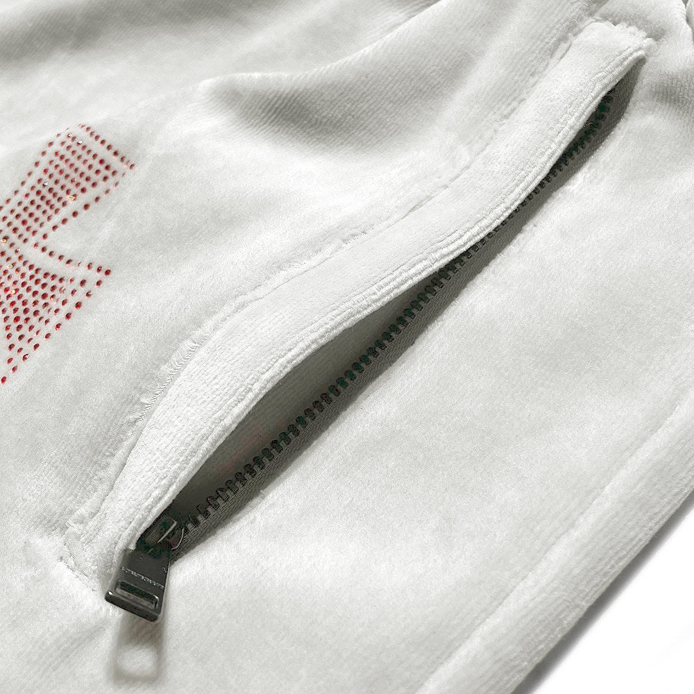 Cross Rhinestone Velour Track Pants