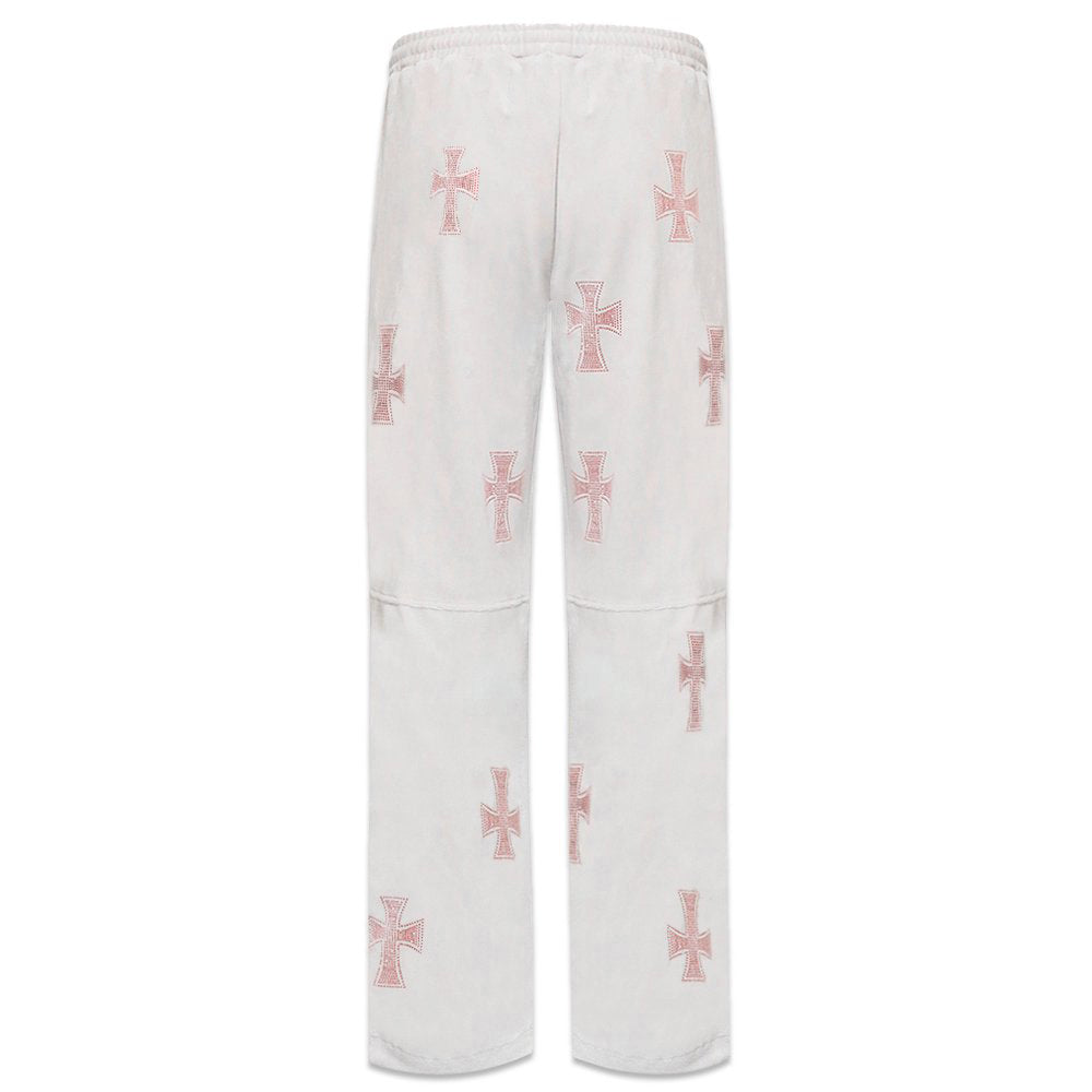 Cross Rhinestone Velour Track Pants
