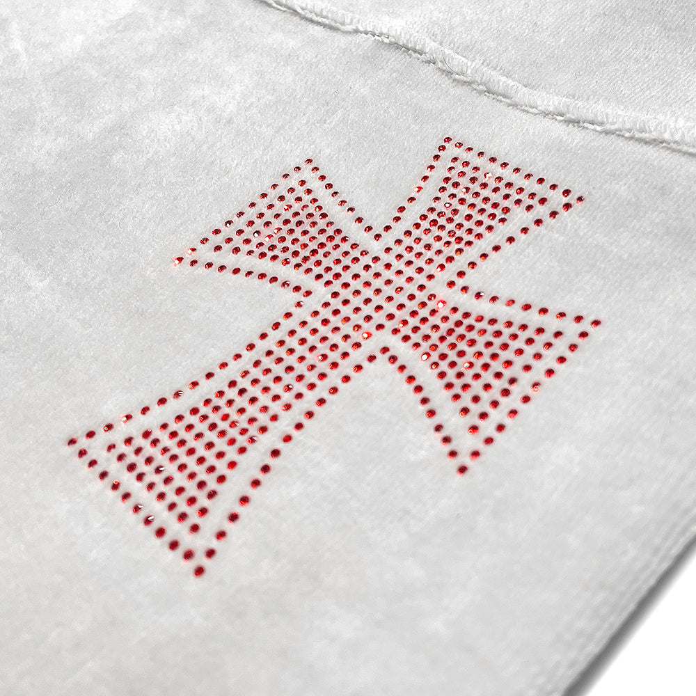 Cross Rhinestone Velour Track Pants