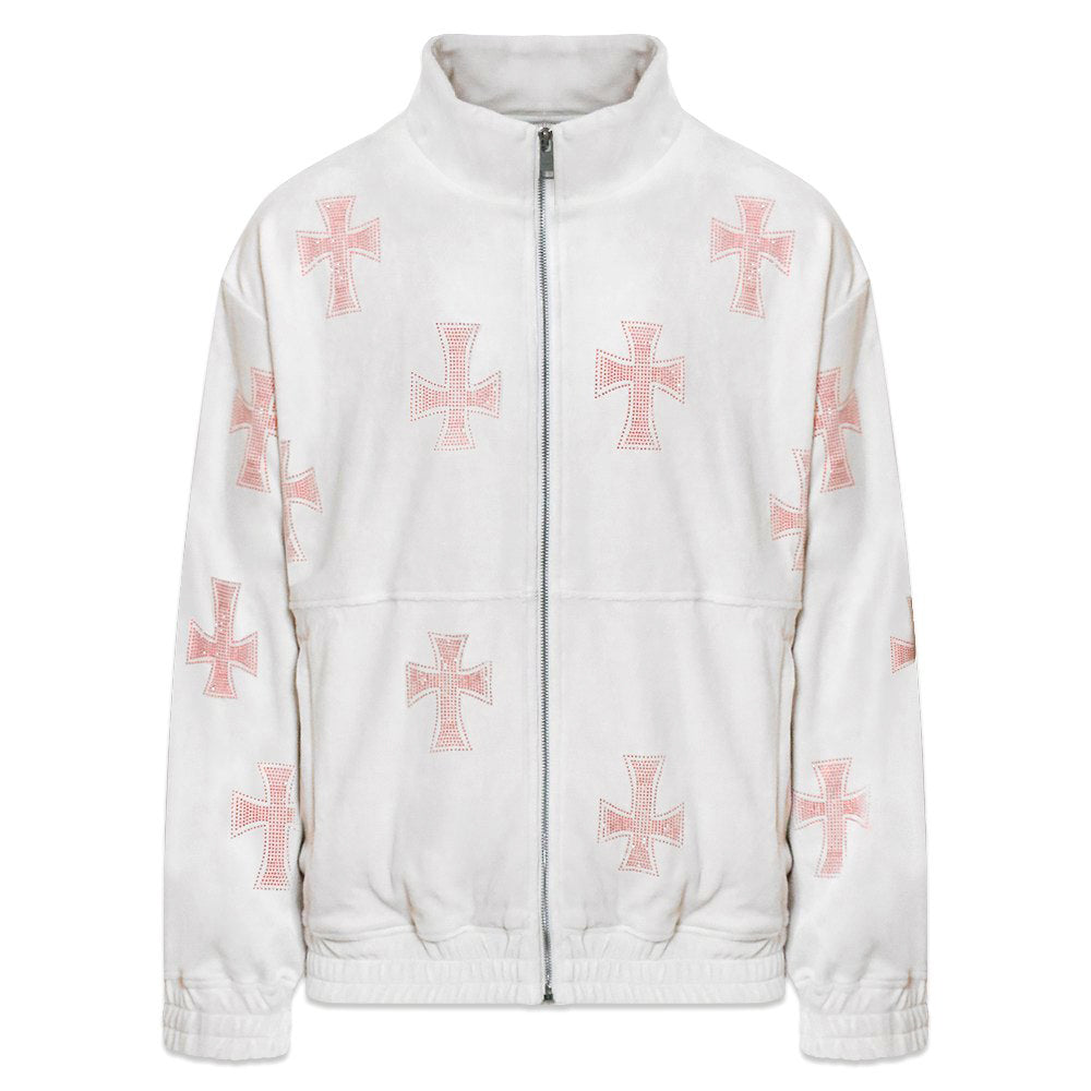 Cross Rhinestone Velour Track Jacket