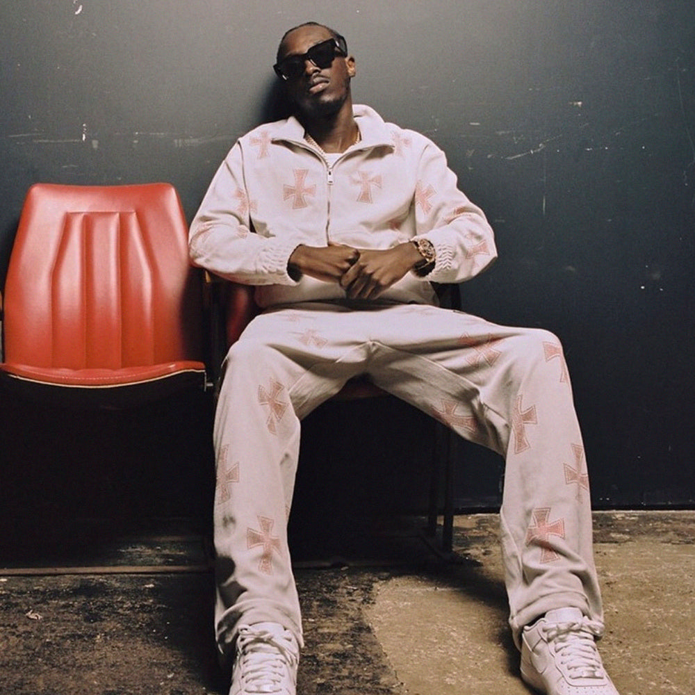 Cross Rhinestone Velour Track Jacket