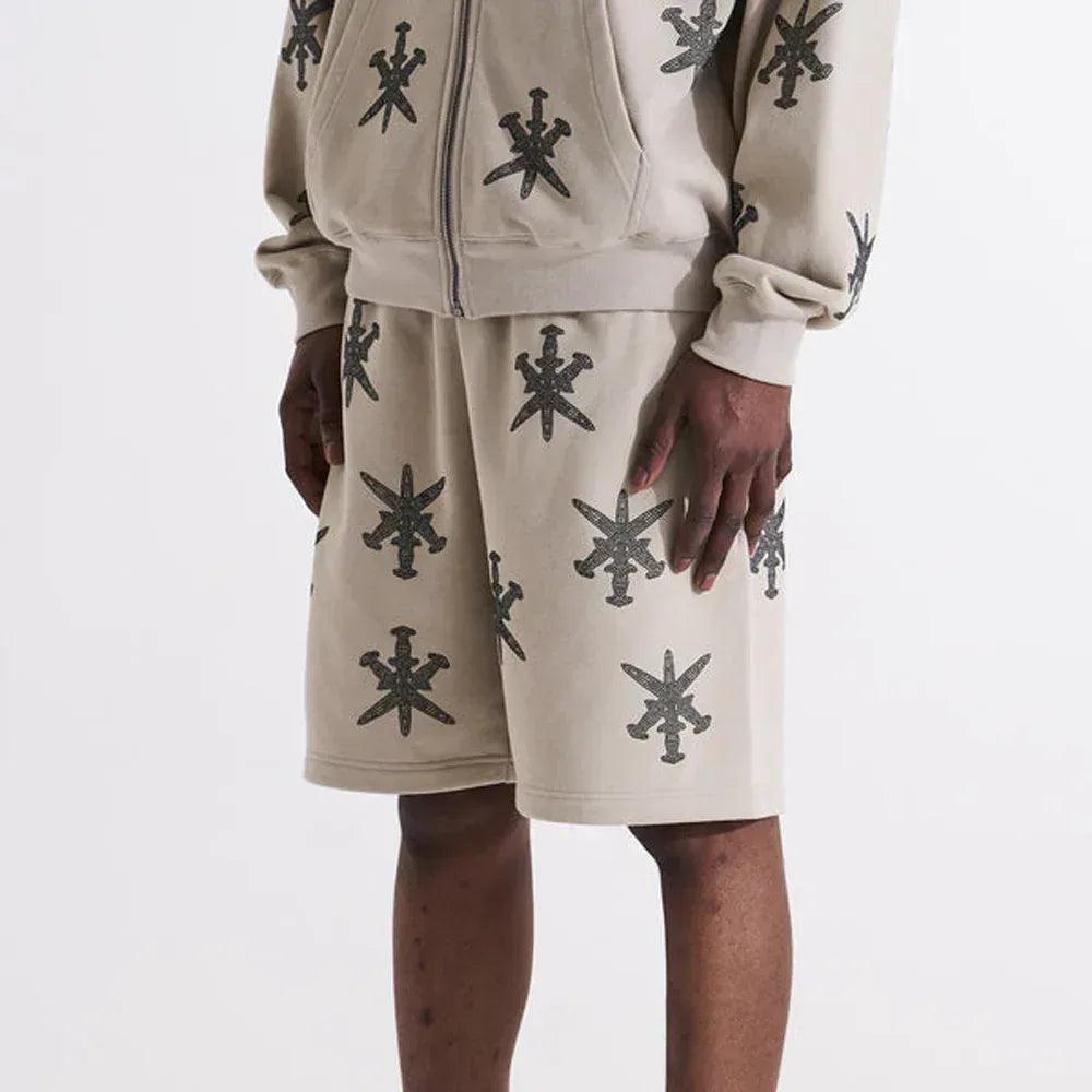 パンツ UNKNOWN LONDON RHINESTONE SHORTS UNKNOWN LONDON Product Page - Dagger Rhinestone Shorts - Tan