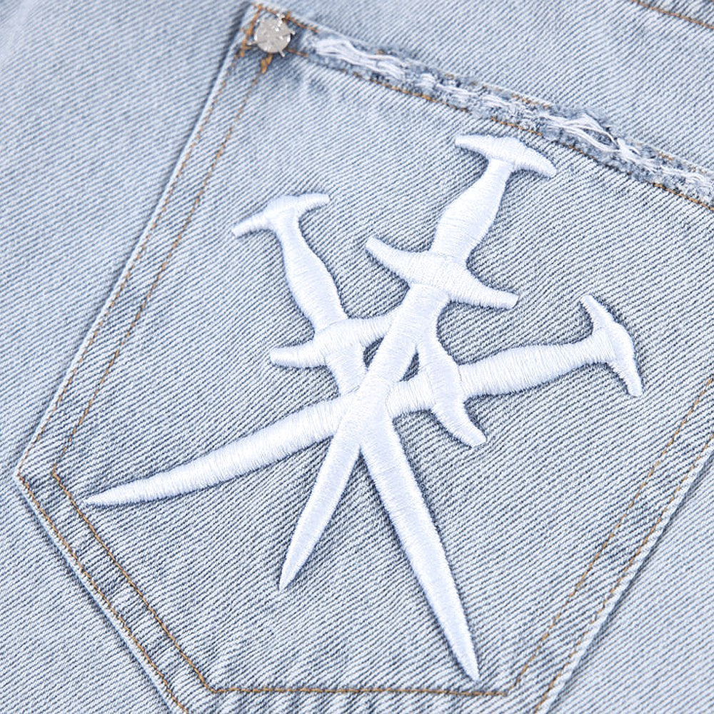 Dagger Embroidery Baggy Denim