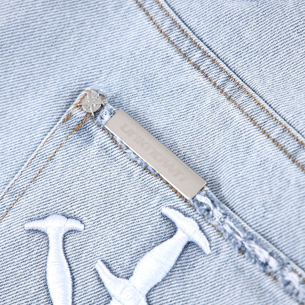 Dagger Embroidery Baggy Denim