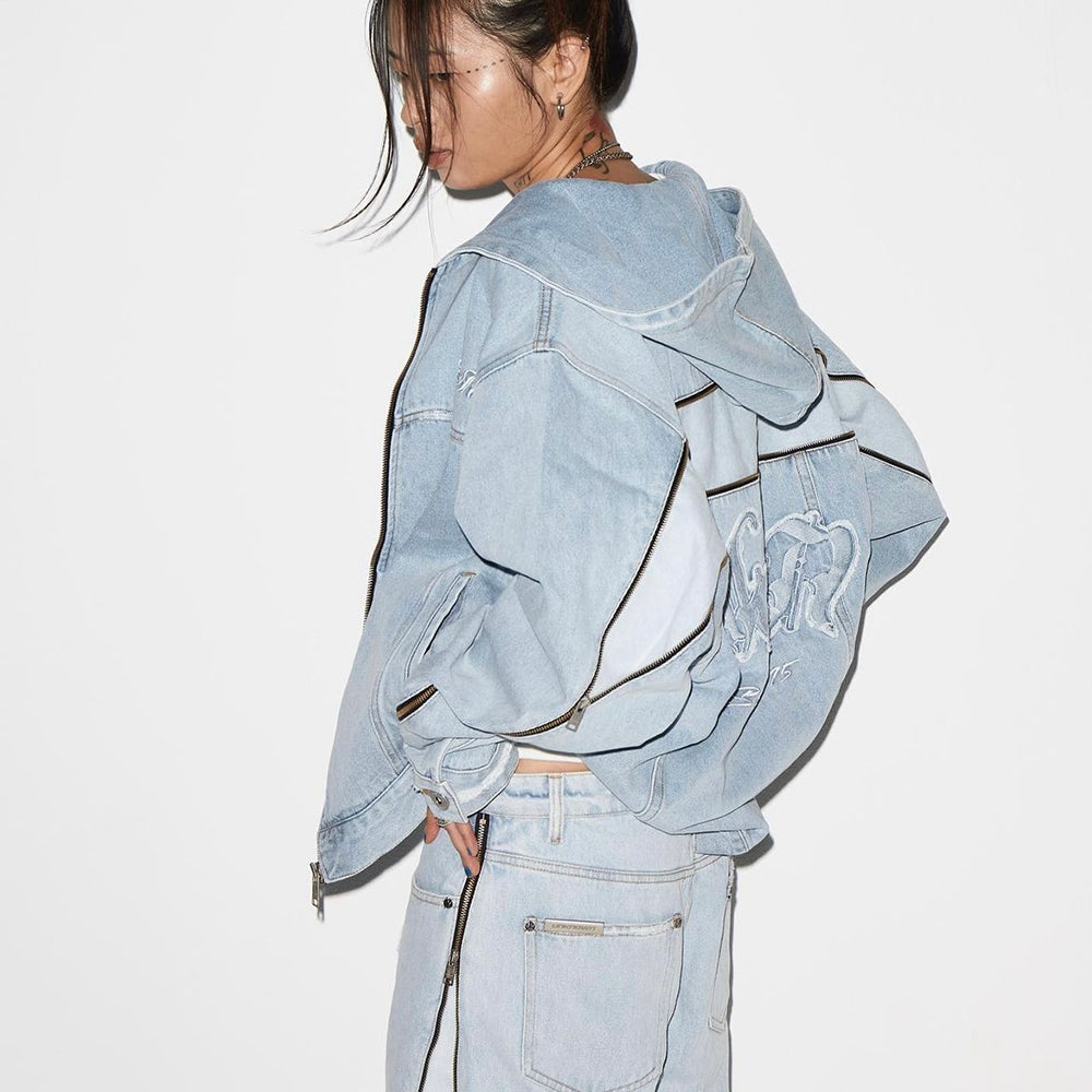 Bleached Zip Panel Baggy Denim
