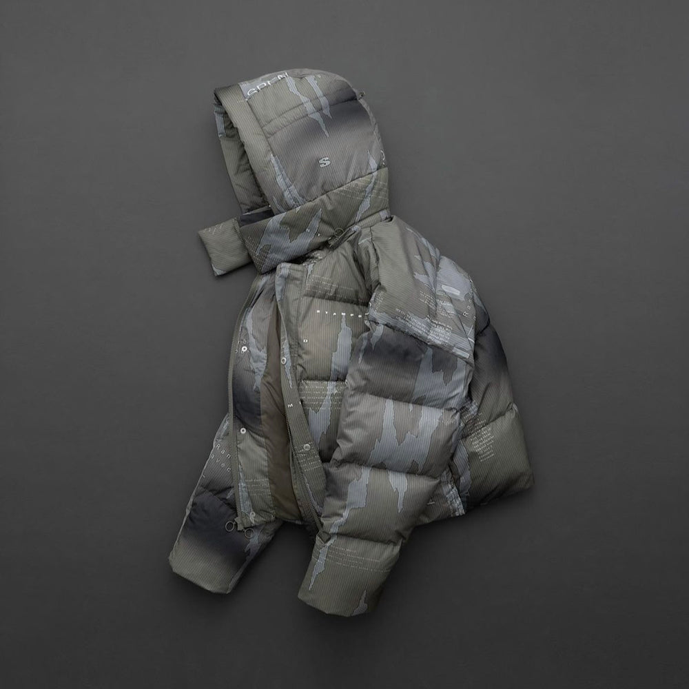 Ikat Camo Cropped Puffer Jacket