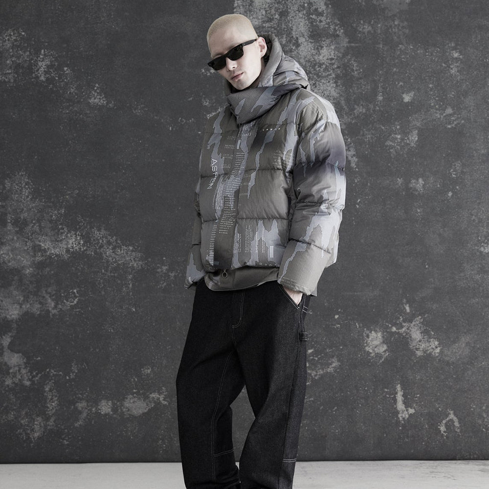 Ikat Camo Cropped Puffer Jacket