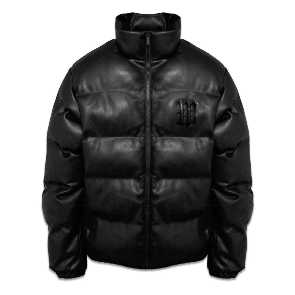 Faux Leather Hood Puffer Jacket