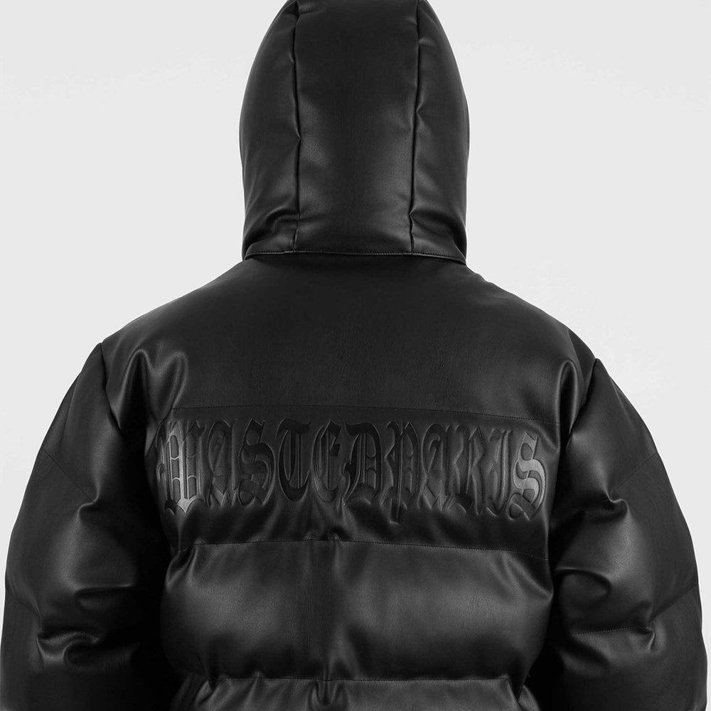 Faux Leather Hood Puffer Jacket