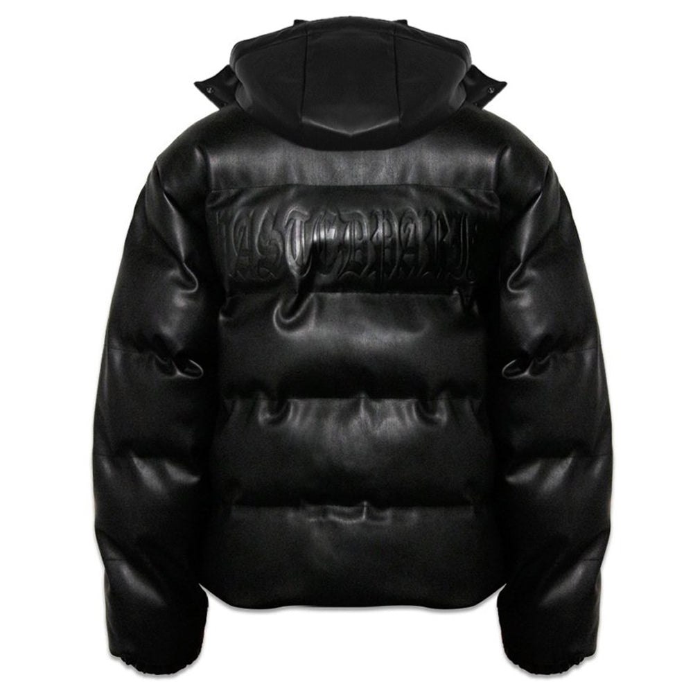 Faux Leather Hood Puffer Jacket