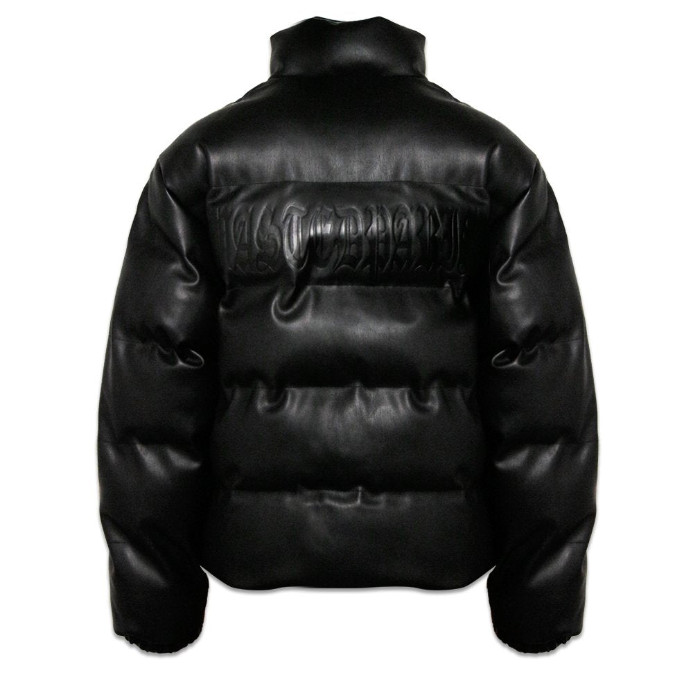 Faux Leather Hood Puffer Jacket