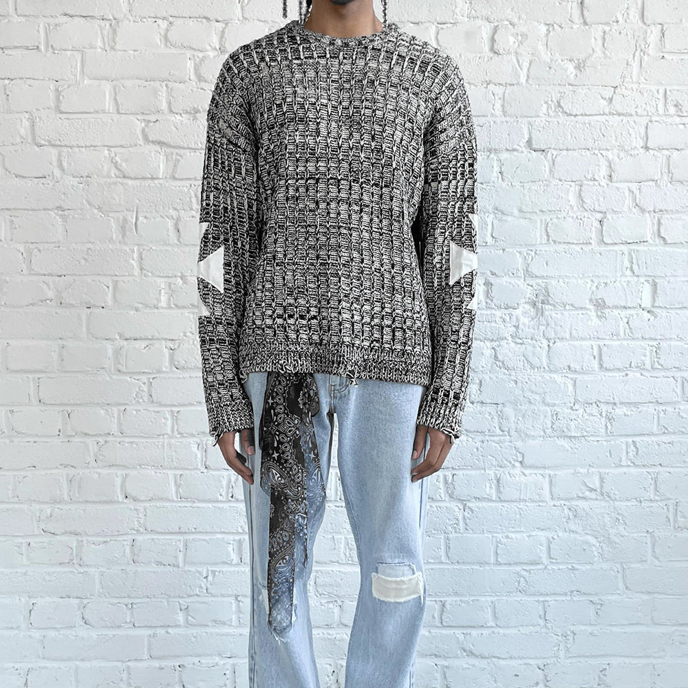 Chunky Gray Melange Cross Knit