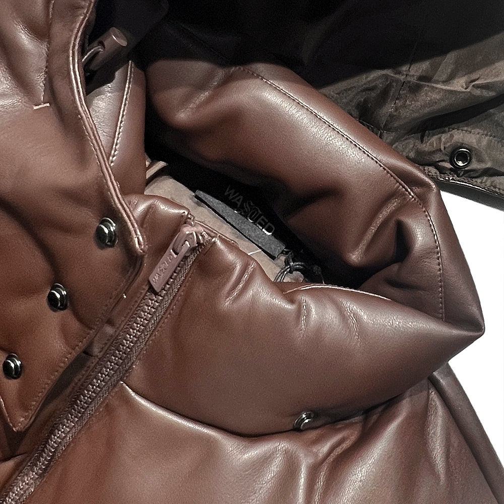 Faux Leather Hood Puffer Jacket