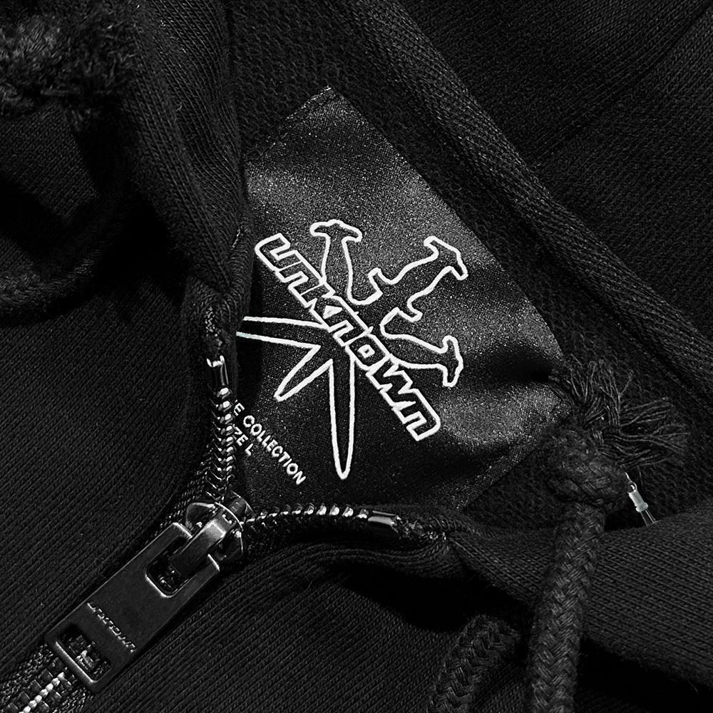 UNKNOWN LONDON Product Page - Dagger Rhinestone Zip Hoodie - Black