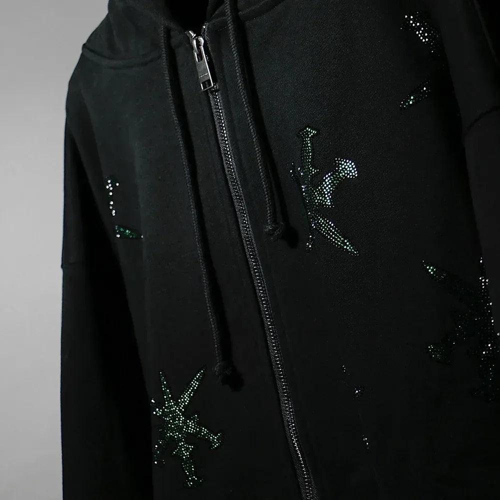 UNKNOWN LONDON Product Page - Dagger Rhinestone Zip Hoodie - Black UNKNOWN LONDON Product Page - Dagger Rhinestone Zip Hoodie - Black