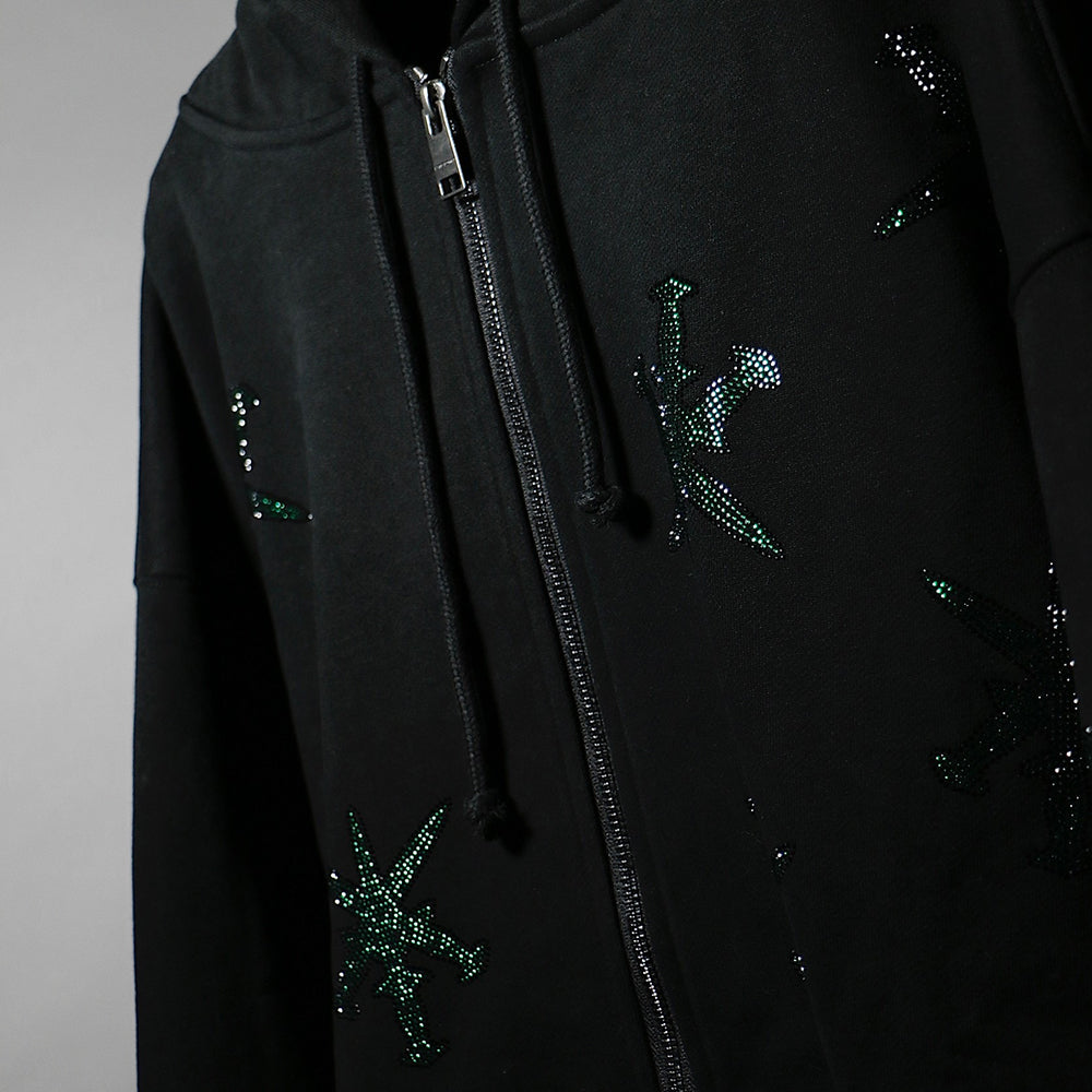Dagger Rhinestone Zip Up Hoodie