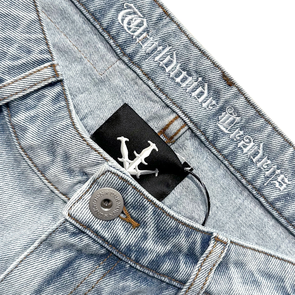 Dagger Embroidery Denim Shorts