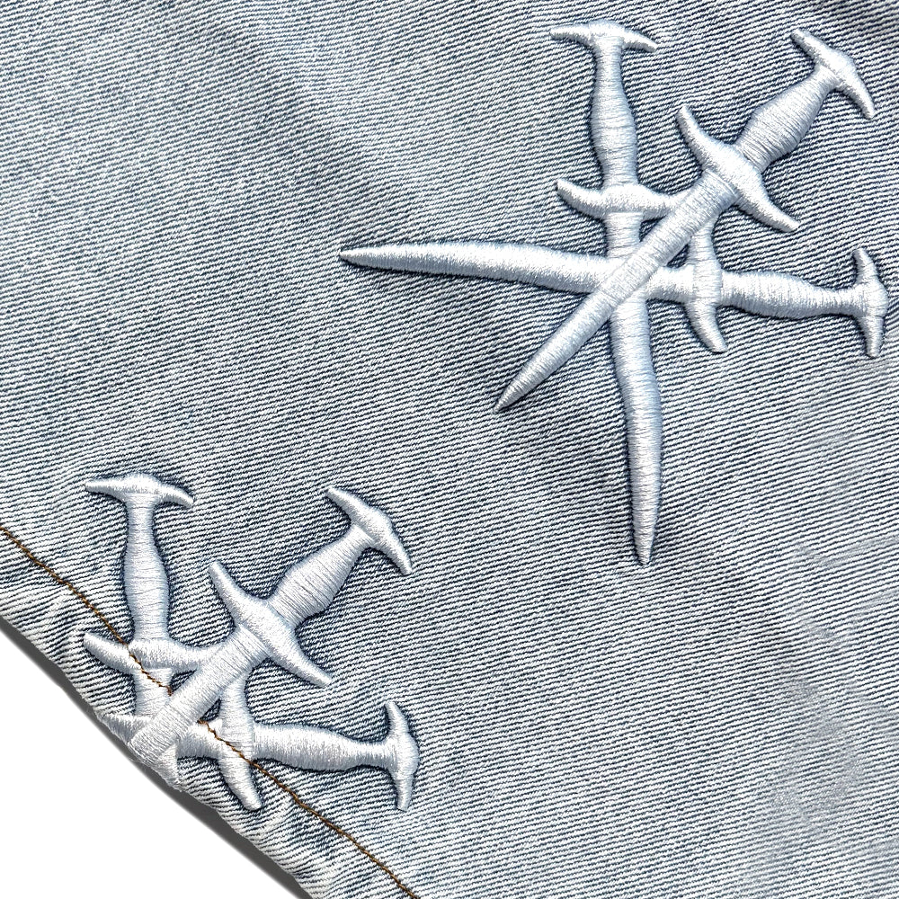 Dagger Embroidery Denim Shorts