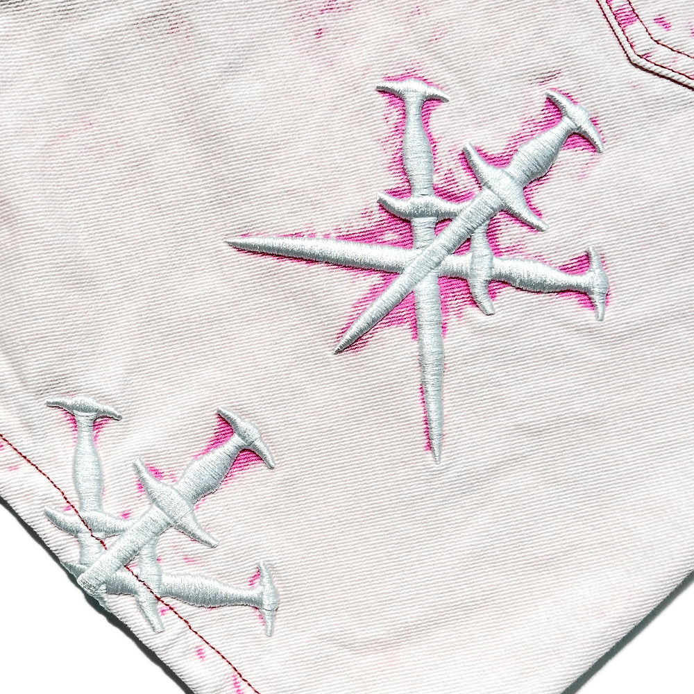 Dagger Embroidery Denim Shorts