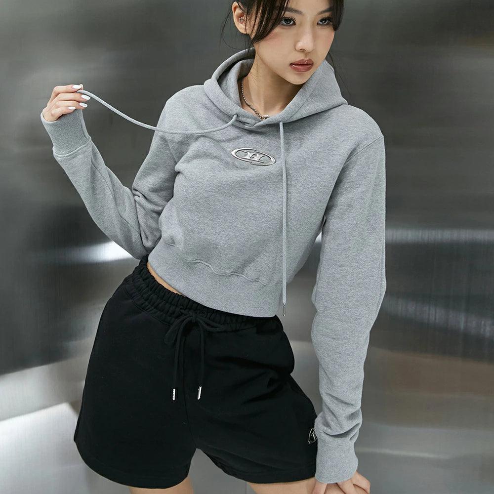 Big Chrome B Logo Crop Hoodie