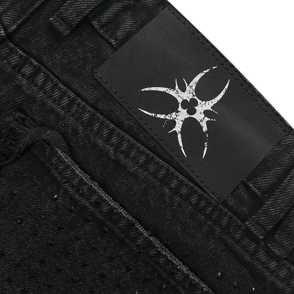 CZ Rhinestone Washed Jeans