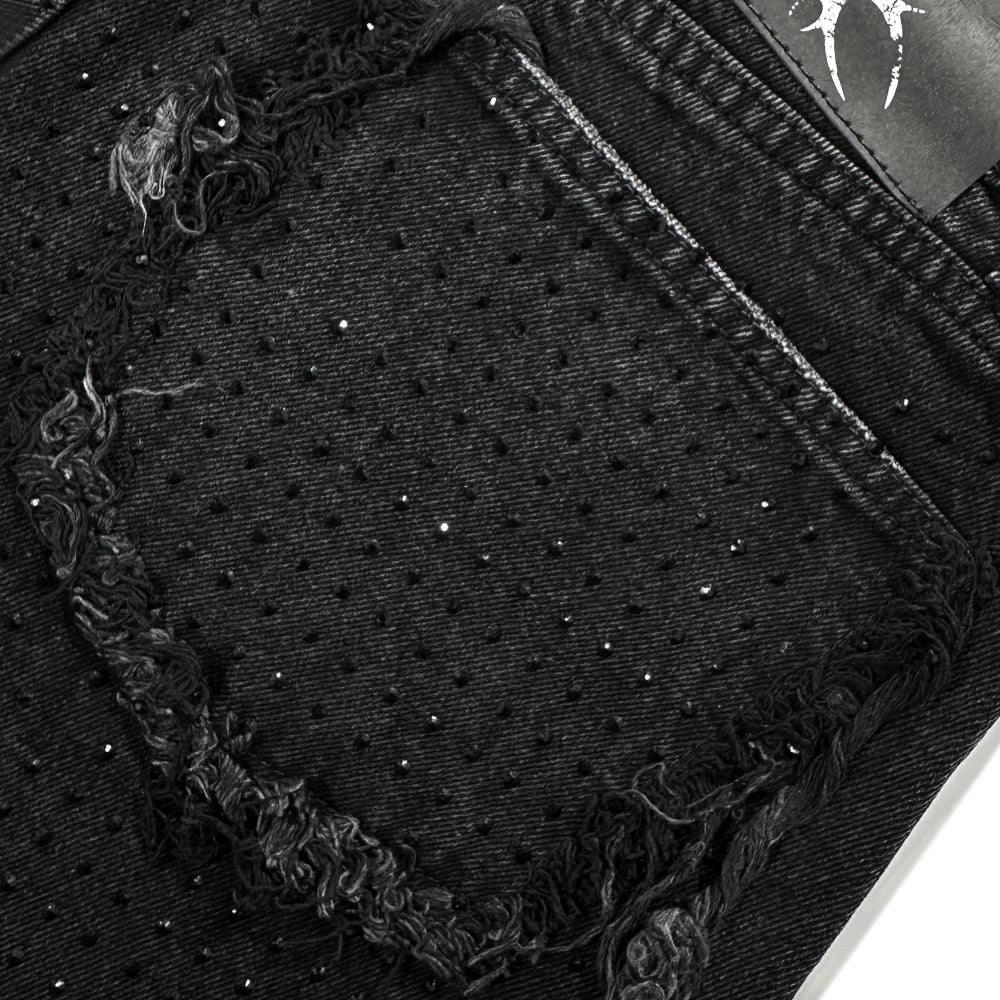 CZ Rhinestone Washed Jeans