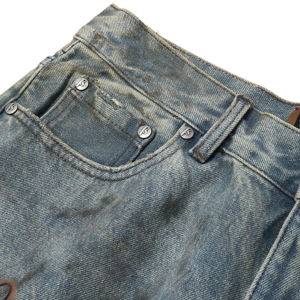 Dirty-Washed Brushing Wax Baggy Denim