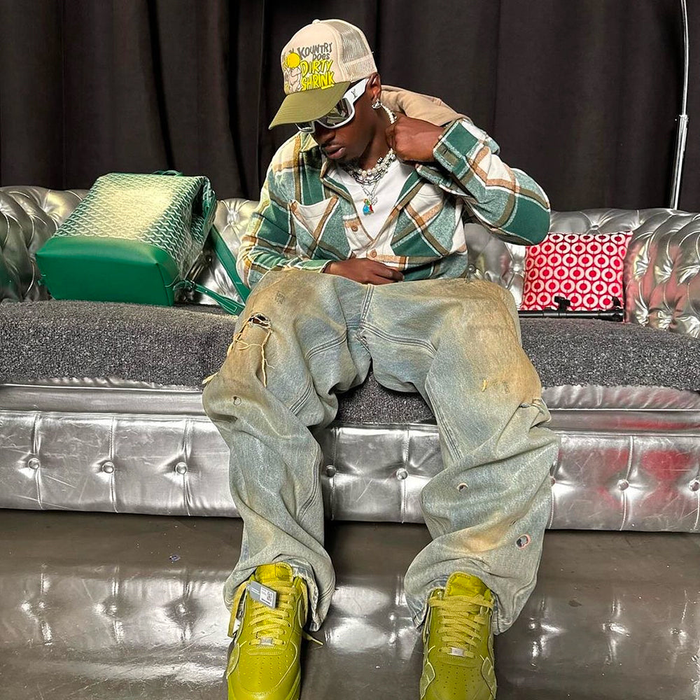 Dirty-Washed Brushing Wax Baggy Denim