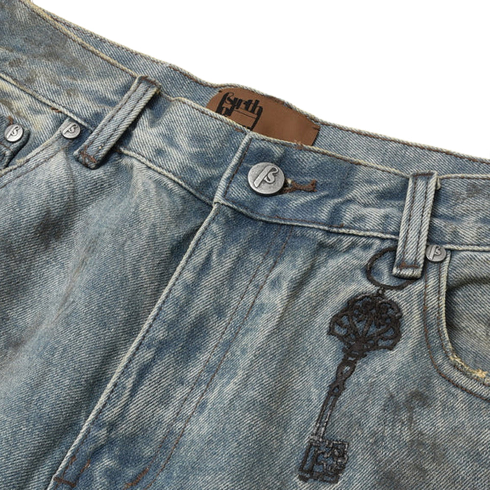 Dirty-Washed Brushing Wax Baggy Denim